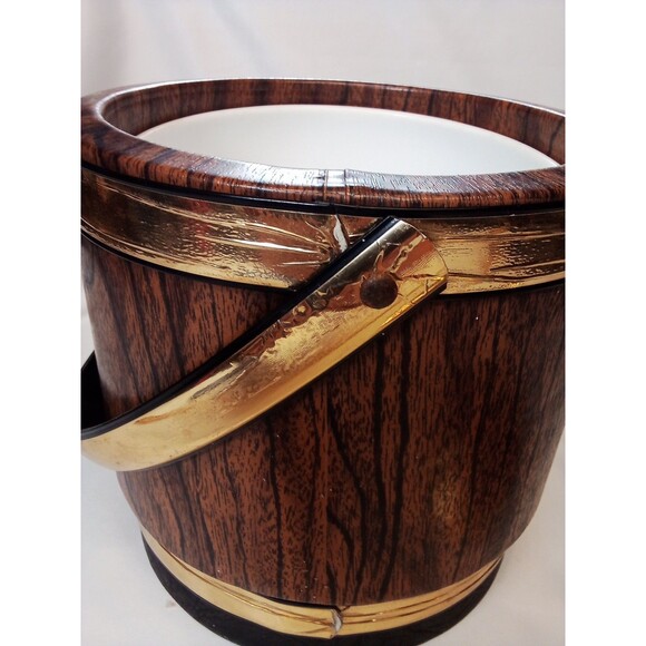 Shelton Ware NYC Vintage Wood Look Gold Trim Ice Bucket Needs TLC Worn - Picture 11 of 16